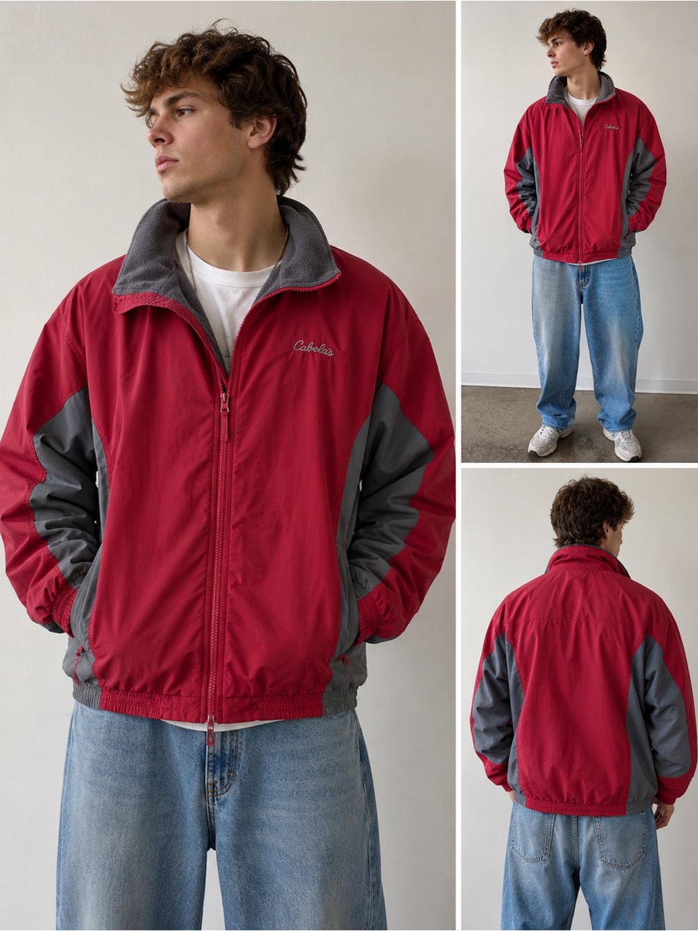 Cabela's Men's Red and Gray Colorblock Windbreaker Jacket